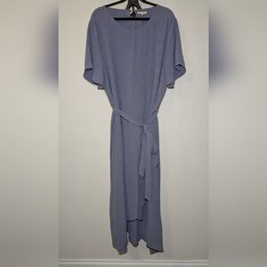 Tea n Rose Blue High-Low Belted Midi Dress Textured with Ruffle Women's Size 3X